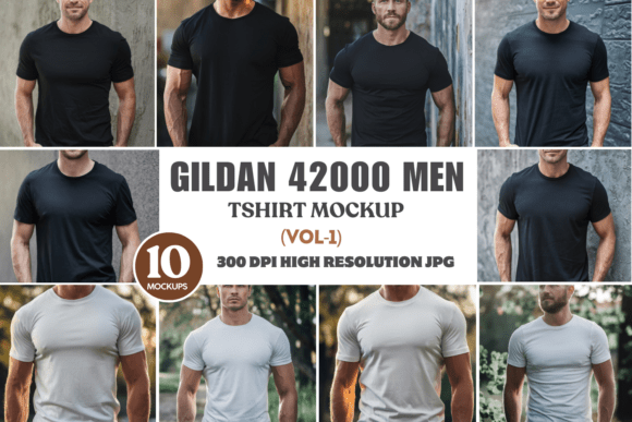Download Gildan 42000 Men Tshirt Mockup Bundle - 200 Collection