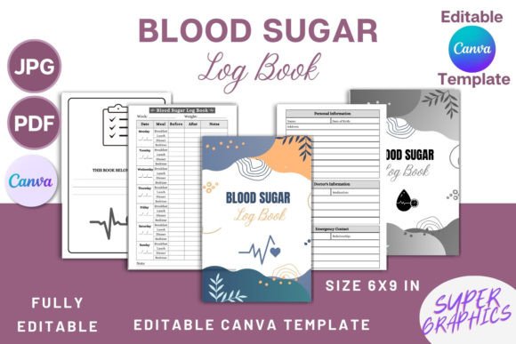 Download Blood Sugar Log Book - Canva Template - Blood sugar log book Collection