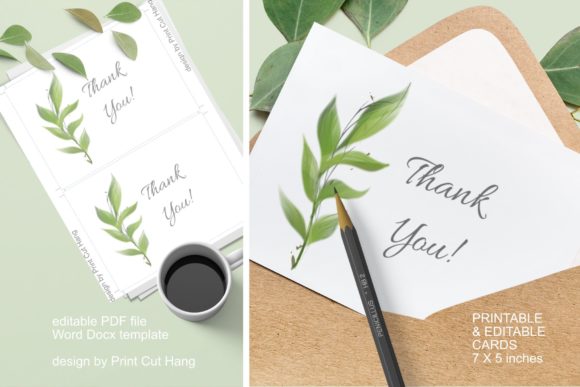 Download Thank You Cards Green Watercolor Leaves - Thank you cards Collection