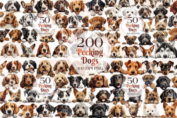 Download 200 Breeds of Peeking Dogs Clipart - 200 Collection